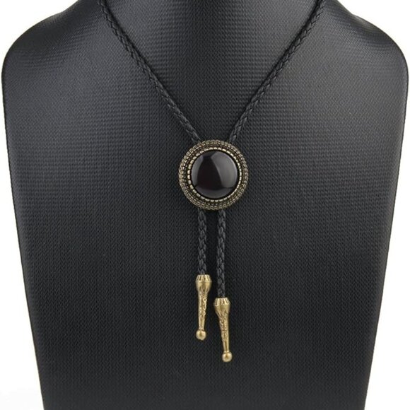 Men's Bolo Tie Cowboy Necklace Leather Necktie Western Agate Bolo Tie - Picture 3 of 6